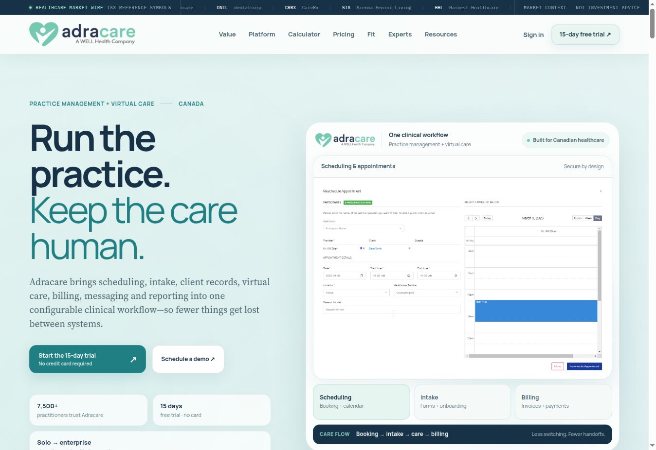 Adracare practice guide website homepage preview