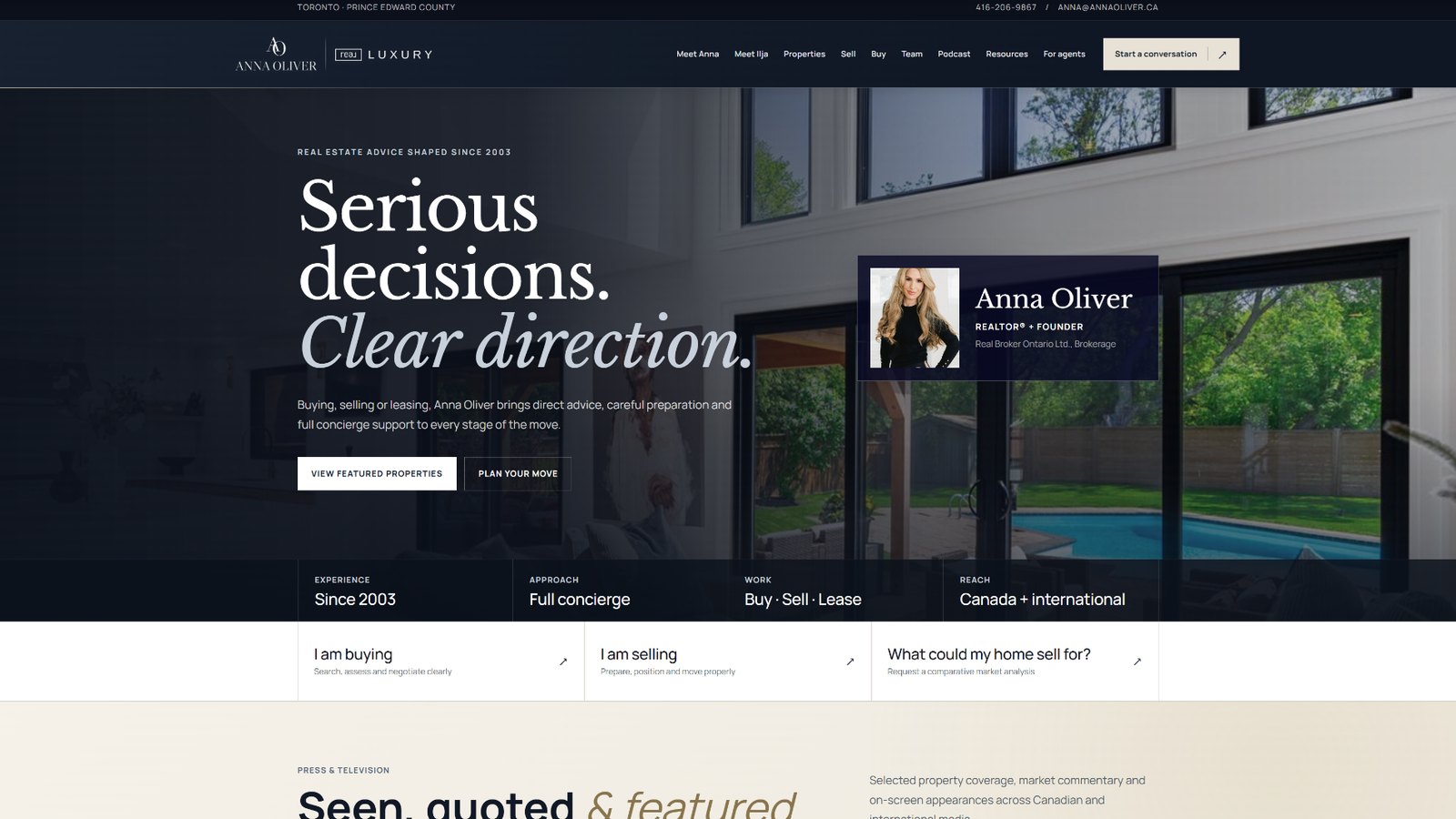 Anna Oliver website homepage