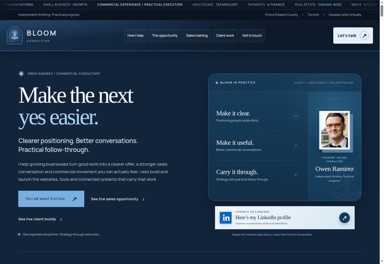 Bloom Consulting website homepage preview
