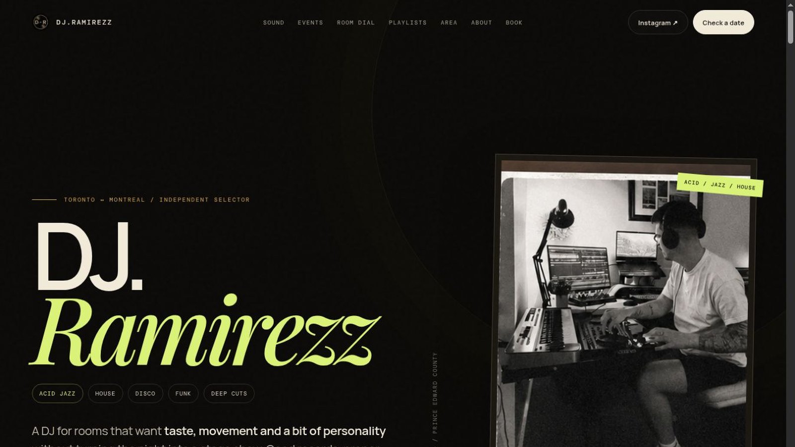 DJ Ramirezz website homepage preview